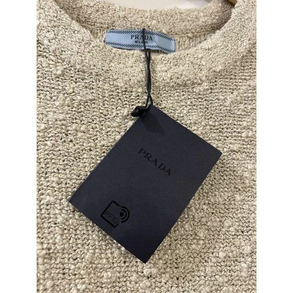 PRADA Boucle Drawstring Mini Dress NWT Small Oatmeal Brown Authentic New - Picture 16 of 16